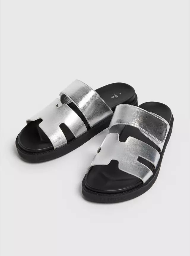 Buy Metallic Silver Chunky Sliders 4 | Sandals | Tu | Tu Clothing