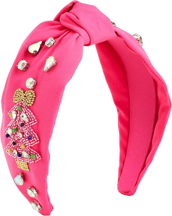 Mud Pie Women Holiday Beaded Headband, Pink, outer width 3" | knot height 1 1/4" | Amazon (US)