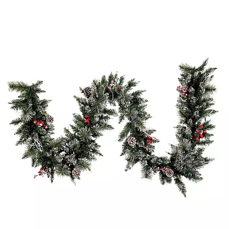 Pre-Lit Snow Tipped Berry and Pinecone Garland | Kirkland's Home