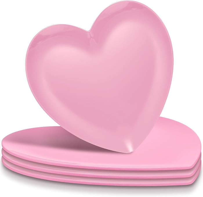 FillTouch 4 Pcs 9.5 Inch Heart Shaped Melamine Plates Dinner Plates Heart Dinnerware Dishes for V... | Amazon (US)