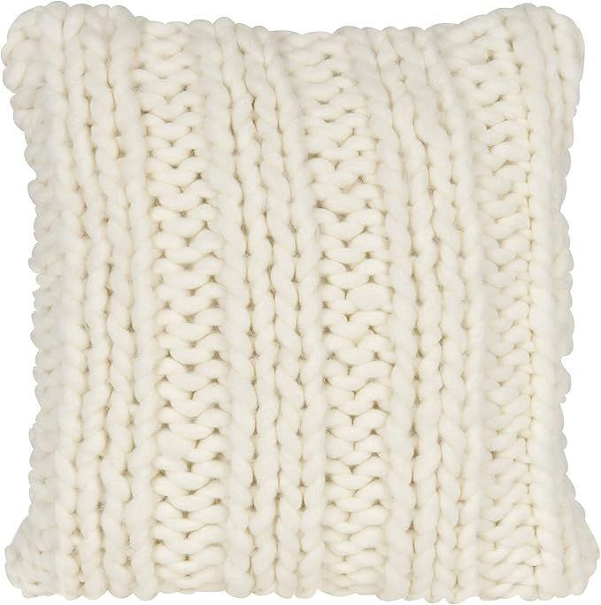 Kate and Laurel Chunky Knit Throw Pillow Cover, 18 x 18 White Ivory | Amazon (US)