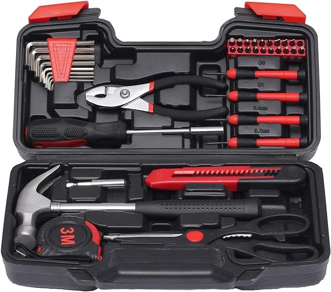 39-Piece Household Tools Kit - Small Basic Home Tool Set with Plastic Toolbox - Great for College... | Amazon (US)