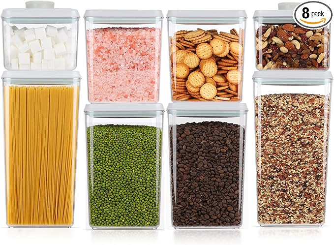 8 Pcs Pop Food Storage Containers Airtight Food Storage Containers Set with Lids Kitchen Pantry O... | Amazon (US)
