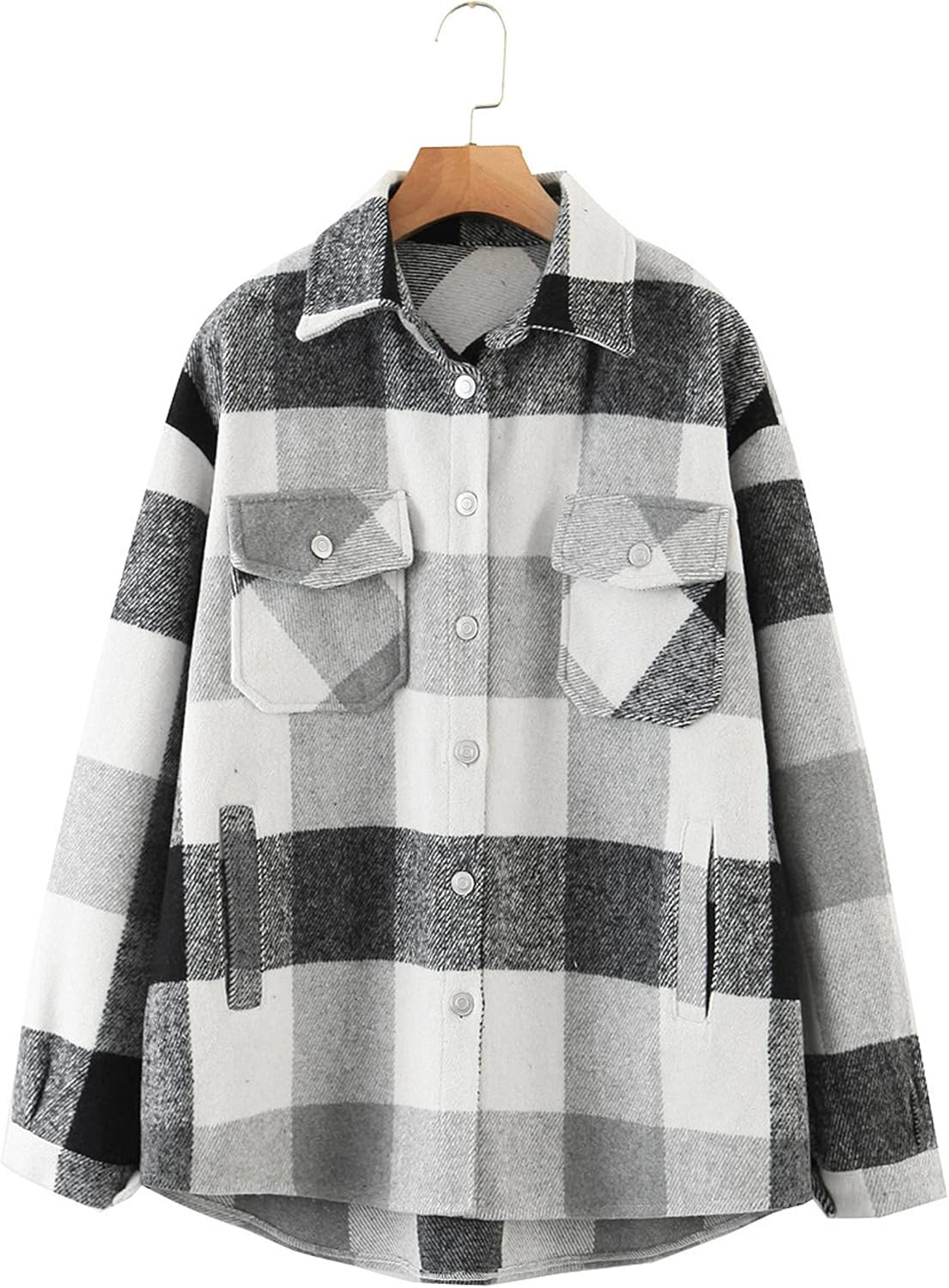 Tanming Womens Brushed Flannel Plaid Lapel Button Short Pocketed Shacket Shirts Coats | Amazon (US)