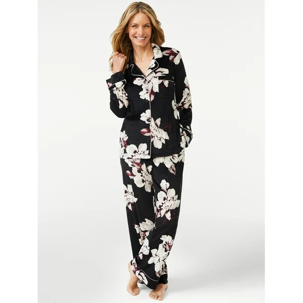 Joyspun Women's Velour Knit Pajama Set, 2-Piece, Sizes up to 3X - Walmart.com | Walmart (US)