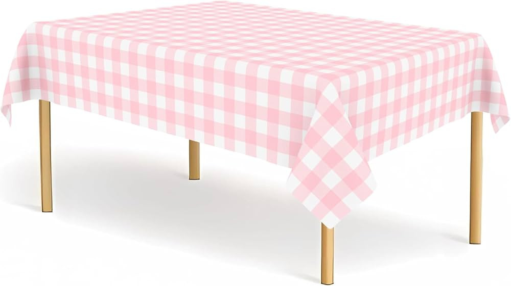 4 Pack Pink and White Checkered Tablecloth Pink Gingham Plastic Table Cloths for Parties Disposab... | Amazon (US)