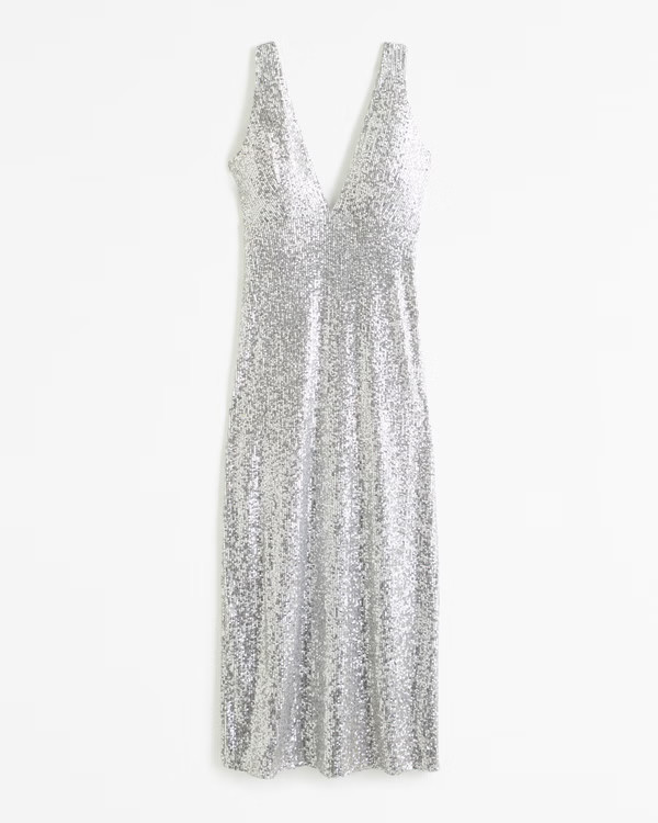 Sequin Plunge Midi Dress | Abercrombie & Fitch (US)