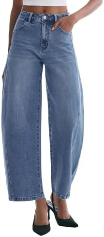 Barrel Jeans for Women Baggy High Waisted Wide Leg Jeans Strechy Y2K Comfort Ankle Denim Pants | Amazon (US)