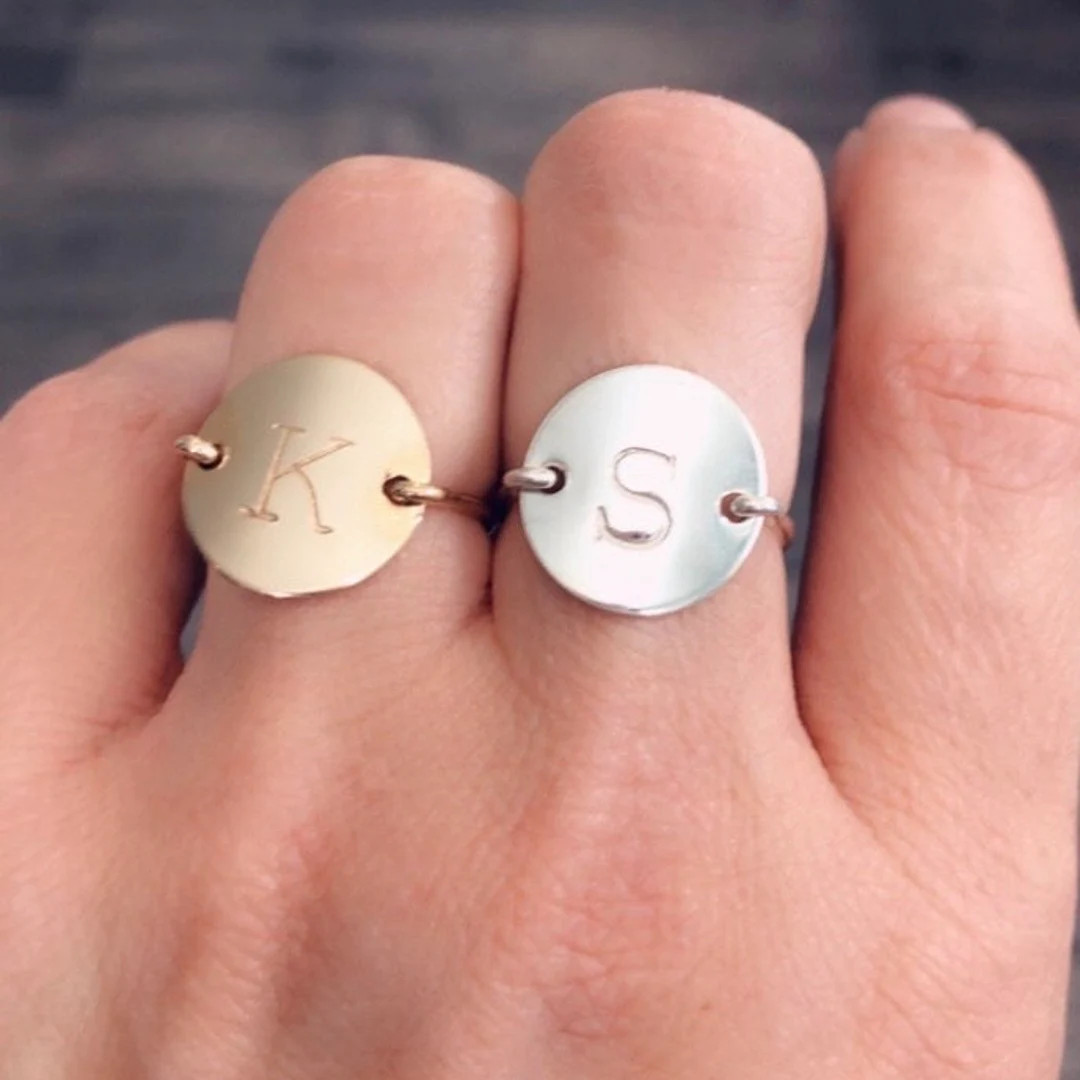 Gold Initial Ring - Silver Initial Ring - Hand Stamped - Personalized | Etsy (US)