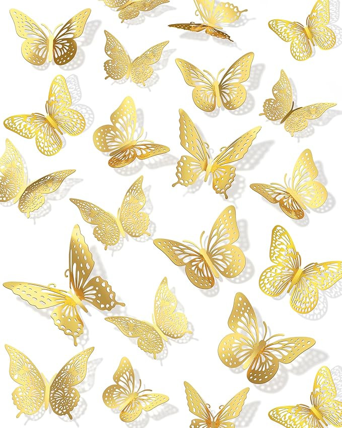 72Pcs 3D Butterfly Wall Decor, Gold Butterfly Fathers Day Decorations, 4 Styles 3 Sizes Removable... | Amazon (US)