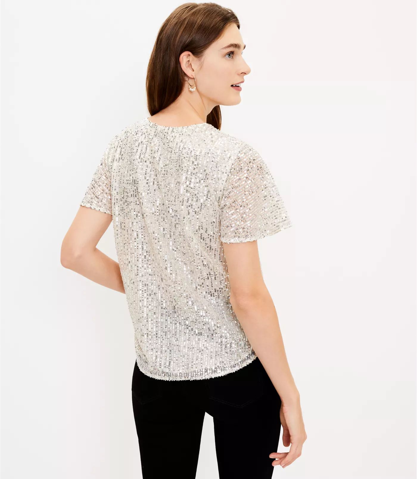 Sequin Flutter Sleeve Top | LOFT