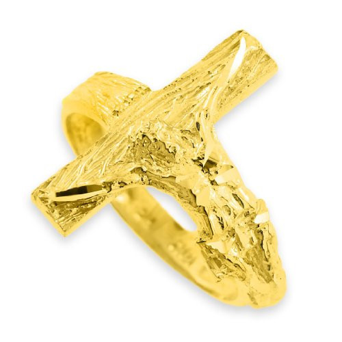 14k Yellow Gold Diamond-Cut Cross Band Crucifix Ring (11) | Amazon (US)