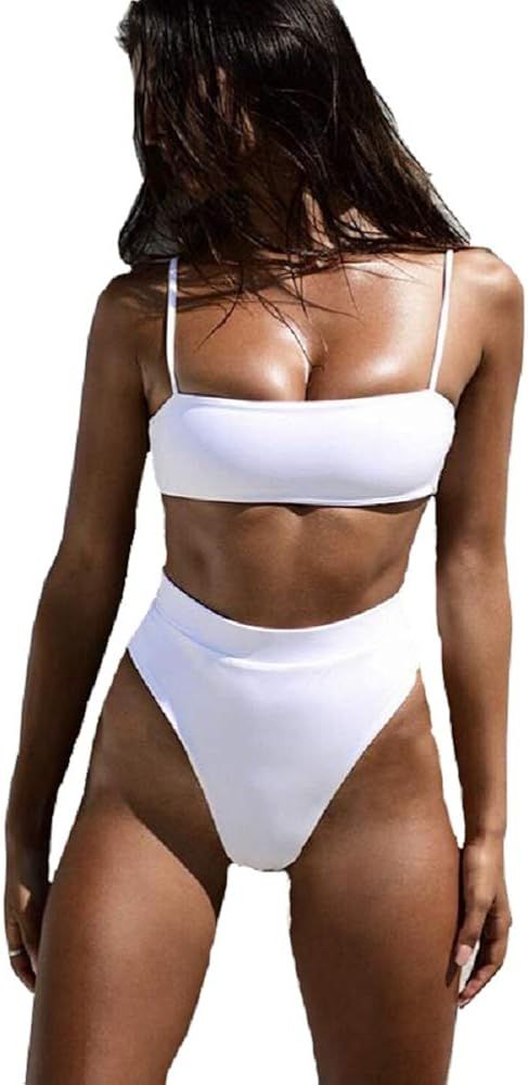 Jeniulet Bikinis High Waisted Bikini Set Sexy Solid Bikini 2 Piece Swimsuit Bathing Suits for Women | Amazon (US)