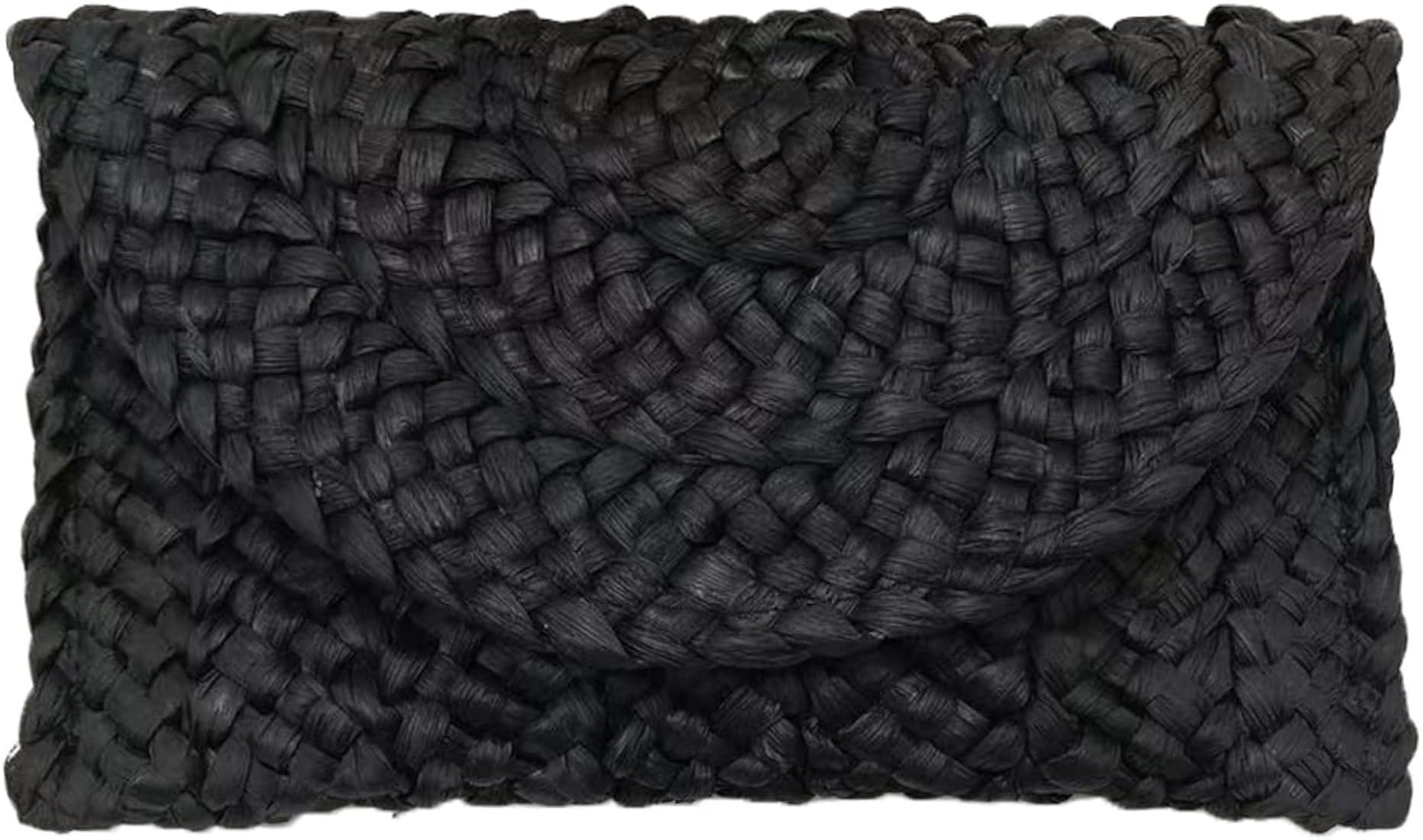 Syrads Women’s Straw Evening Clutch Purse Summer Beach Handbag Straw Woven Envelope Bag,black | Amazon (UK)