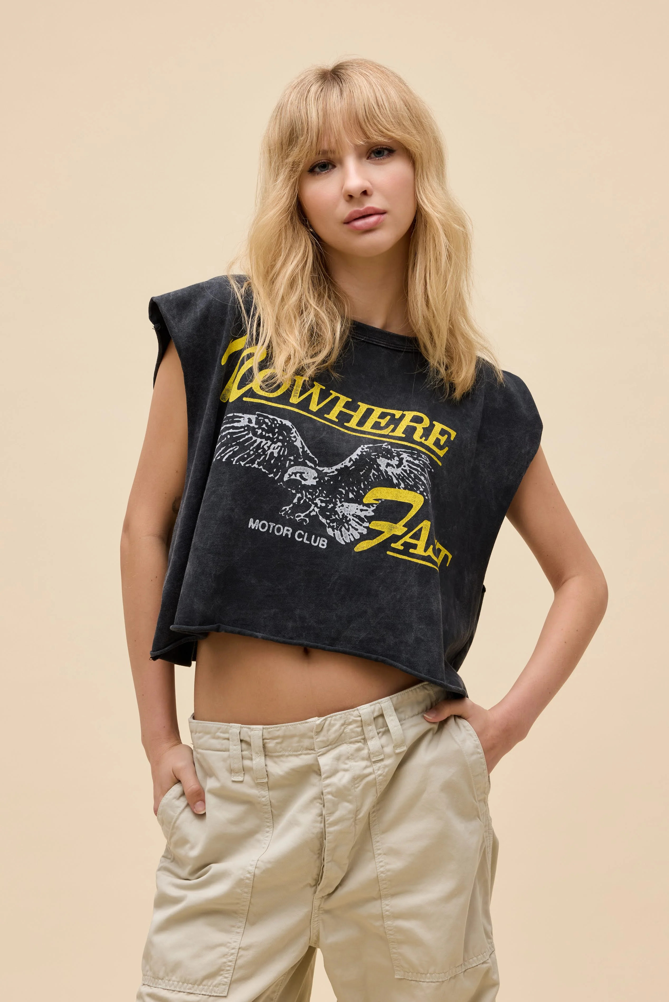 Nowhere Fast Cropped Muscle Tank in Black | 100% Cotton Muscle Tank Top in Reactive Black | Daydreamer