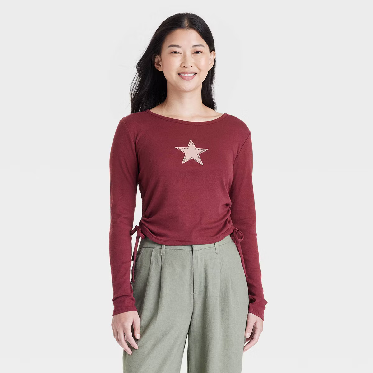 Women's Star Long Sleeve Graphic T-Shirt - Maroon | Target