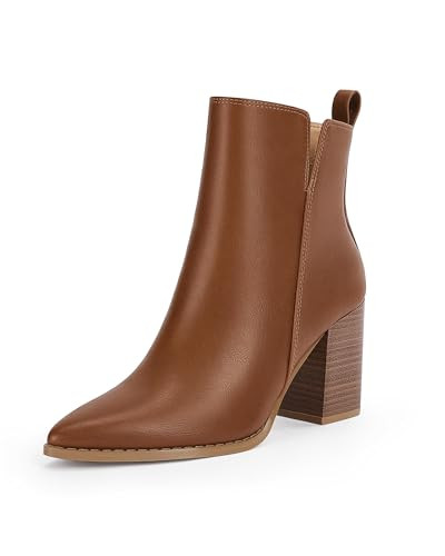 Rilista Women Pointed Toe Ankle Boots Cutout Chunky Block Stacked Mid Heel Booties | Amazon (US)