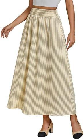 luvamia Striped Skirts for Women Maxi Long Flowy Trendy Smocked Elastic Waist Summer Beach Vacati... | Amazon (US)