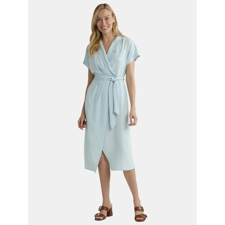 Time and Tru Women's and Women's Plus Wrap Shirt Dress, Sizes XS-4X | Walmart (US)