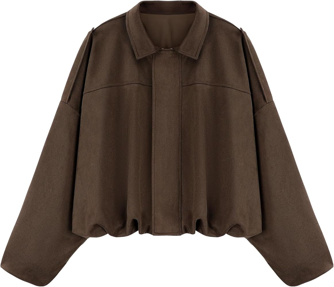 LEACOOLKEY Women's Faux Suede Bomber Jacket Casual Pilot Coat Oversized Spring Fall Batwing Long ... | Amazon (US)