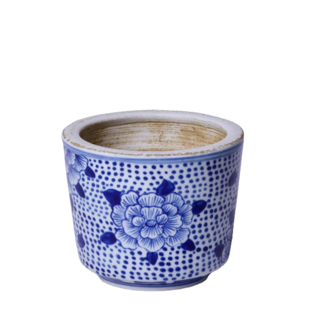 Antiqued Floral Dot Cachepot | Cailini Coastal