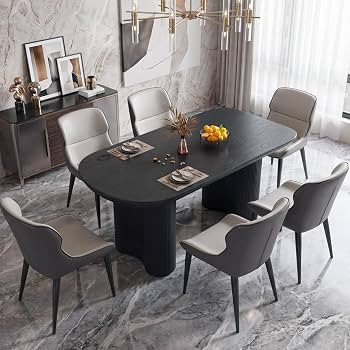 63-Inch Black Oval Dining Table for 4-6 People, Modern Kitchen Table with Thick Engineered Wood T... | Amazon (US)