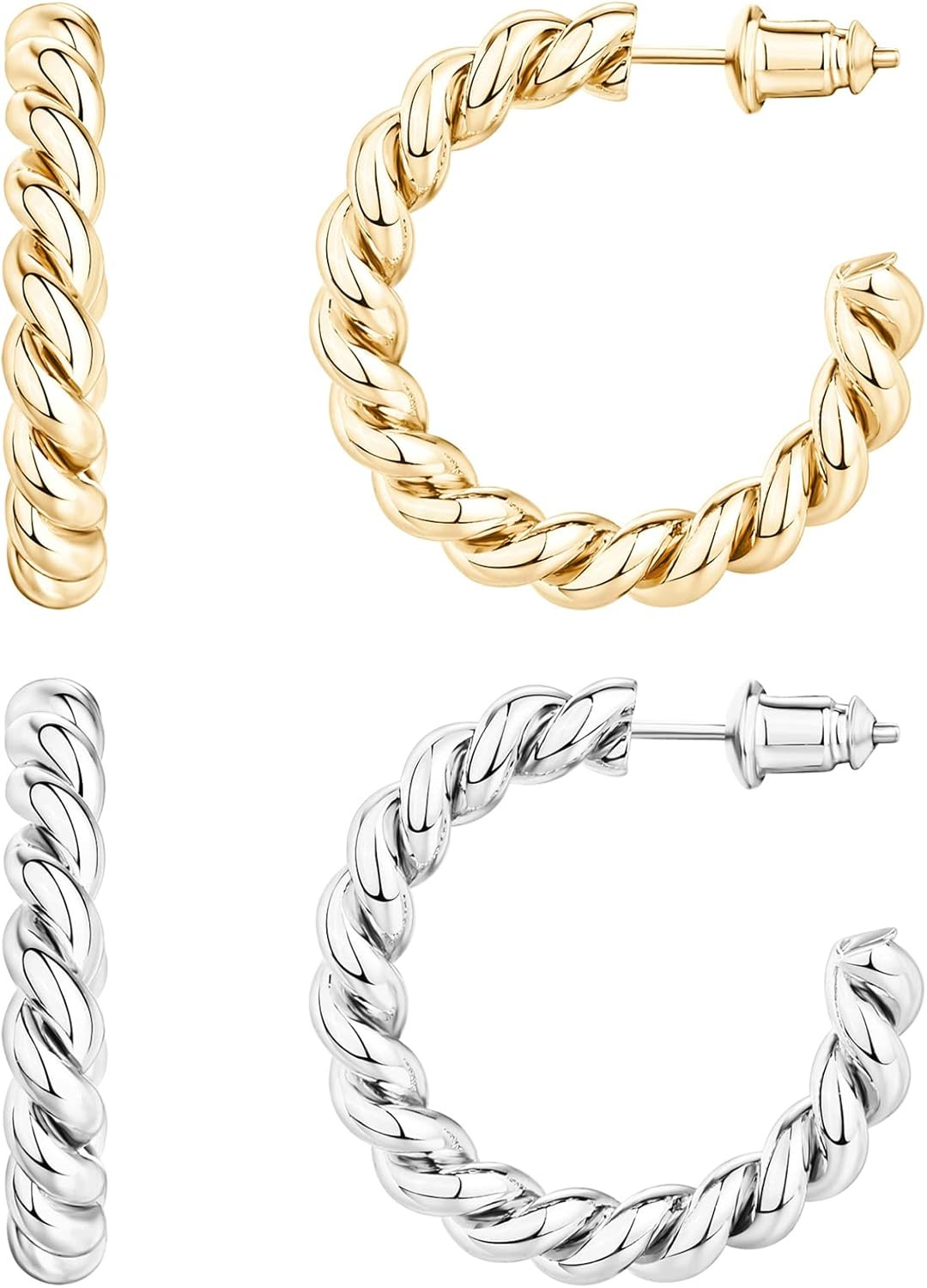 PAVOI 14K Gold Plated Twisted Rope Round Hoop Earrings in Rose Gold, White Gold and Yellow Gold | Amazon (US)