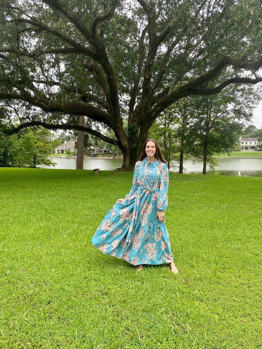 SALE Athénée Dress | Capri Blue / Blush Bouquet / Silk Chiffon | SUE SARTOR