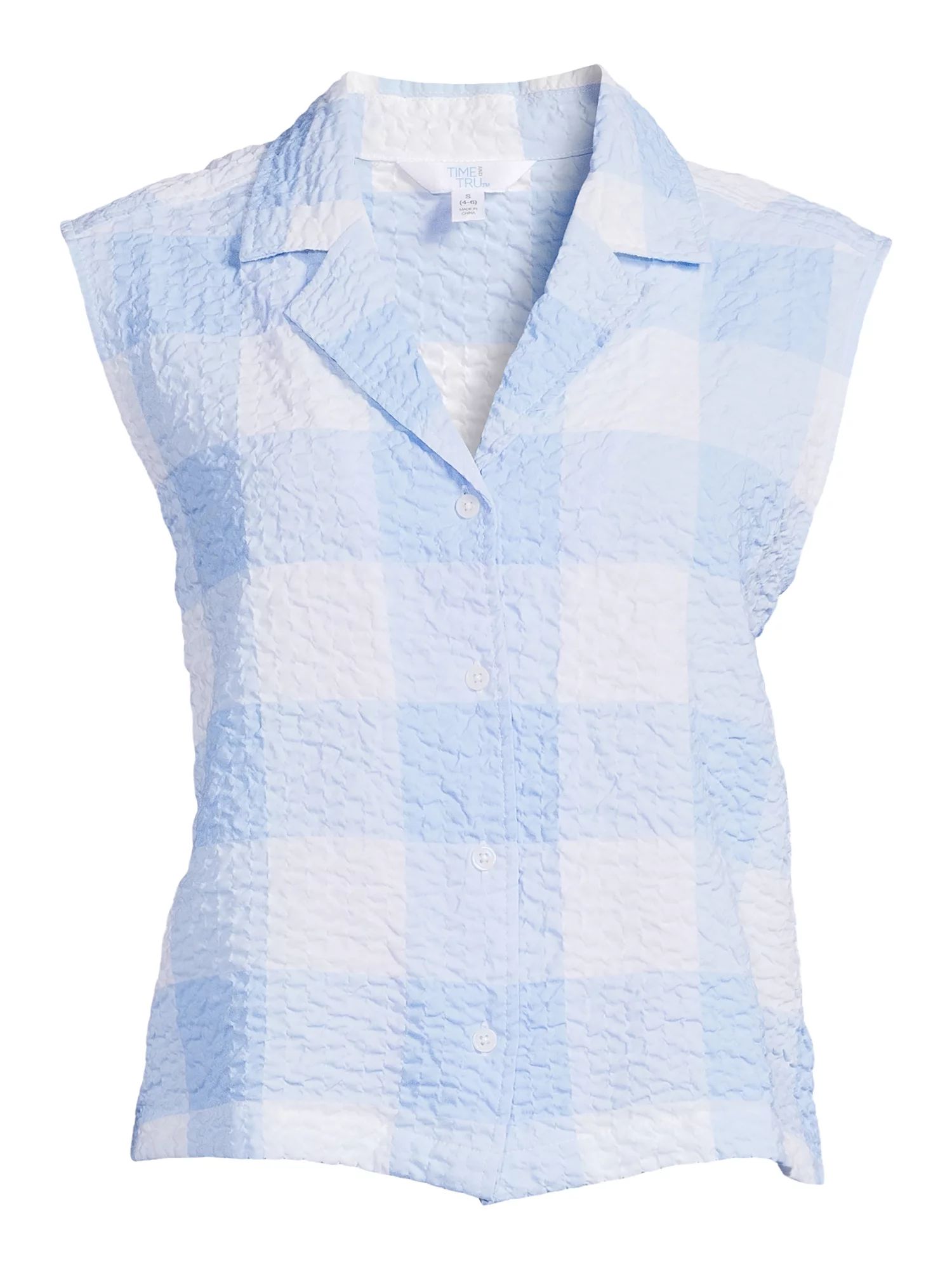 Time and Tru Women's Button Down Gingham Top | Walmart (US)