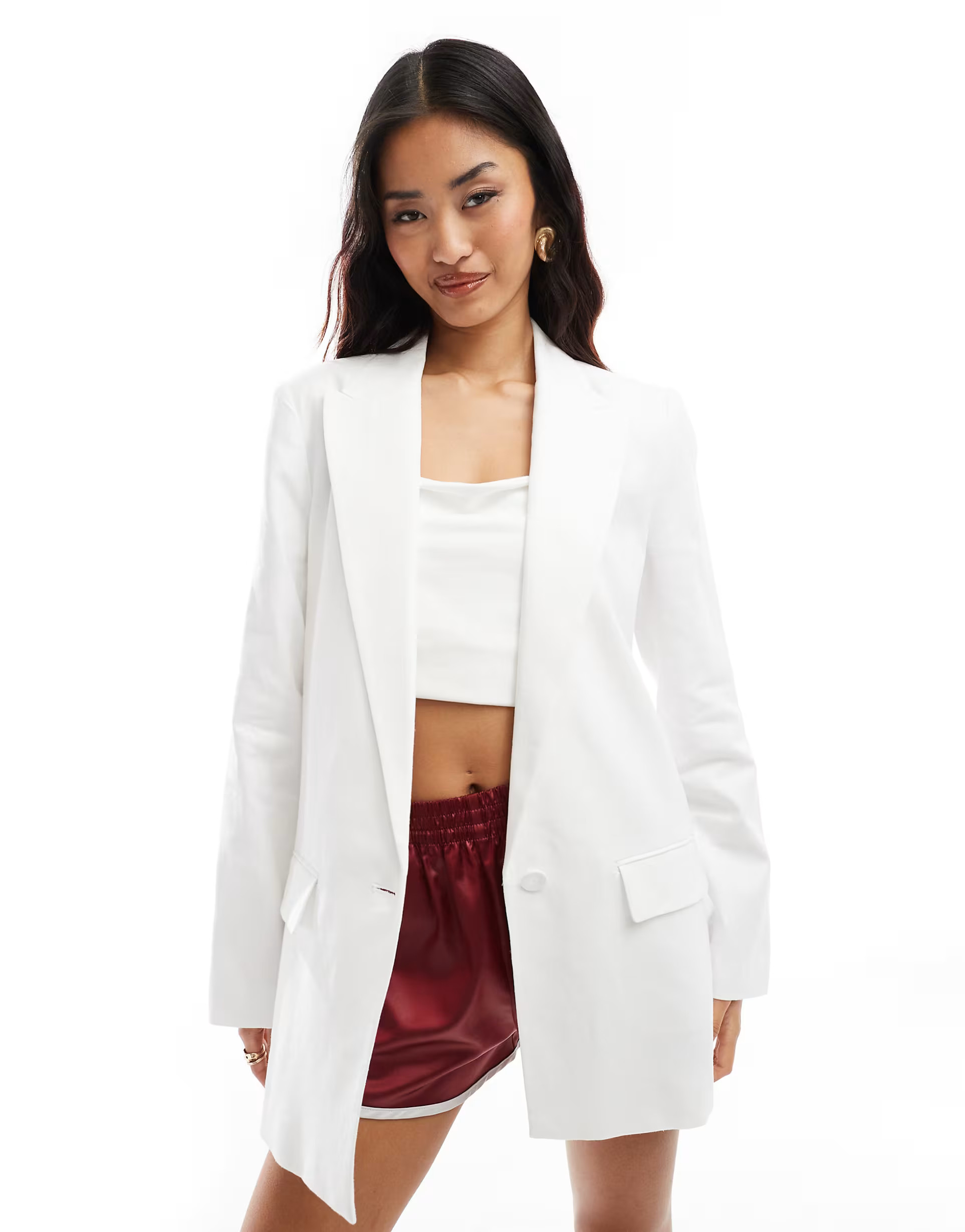 Mango linen relaxed blazer in white | ASOS (Global)