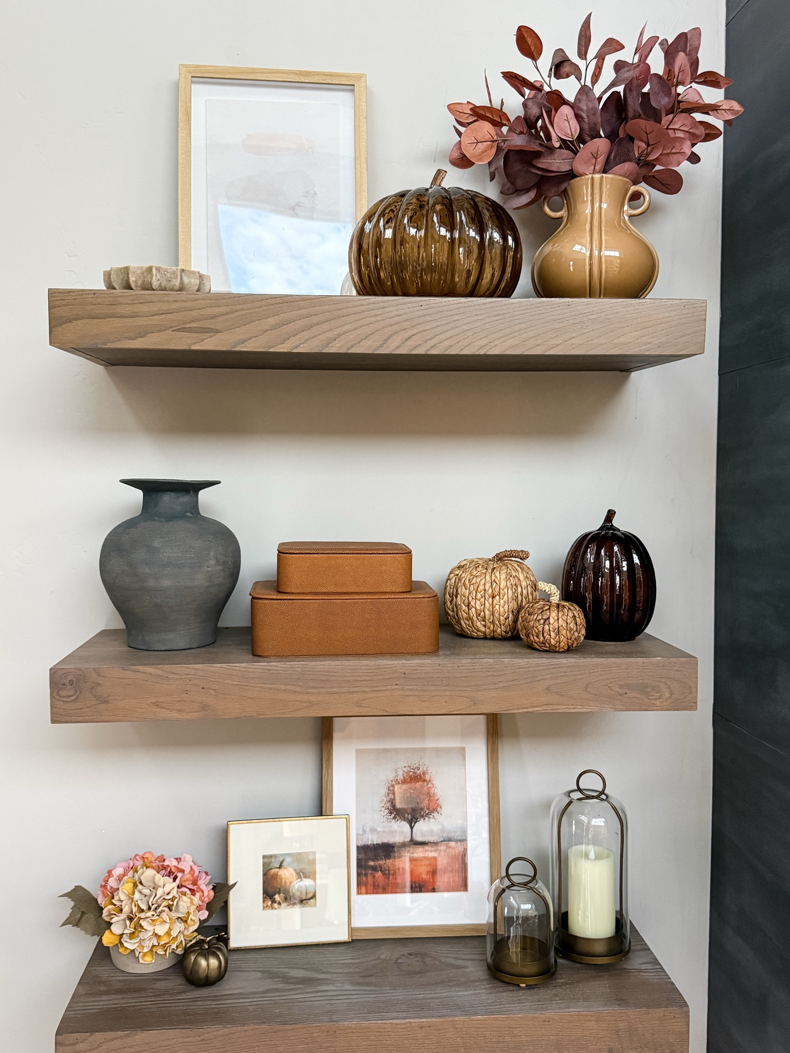 Cozy fall shelf styling with warm stems, woven textures + a few little pumpkins 🍂 #FallDecor #ShelfStyling

#LTKdayinmylife #LTKSeasonal #LTKHome