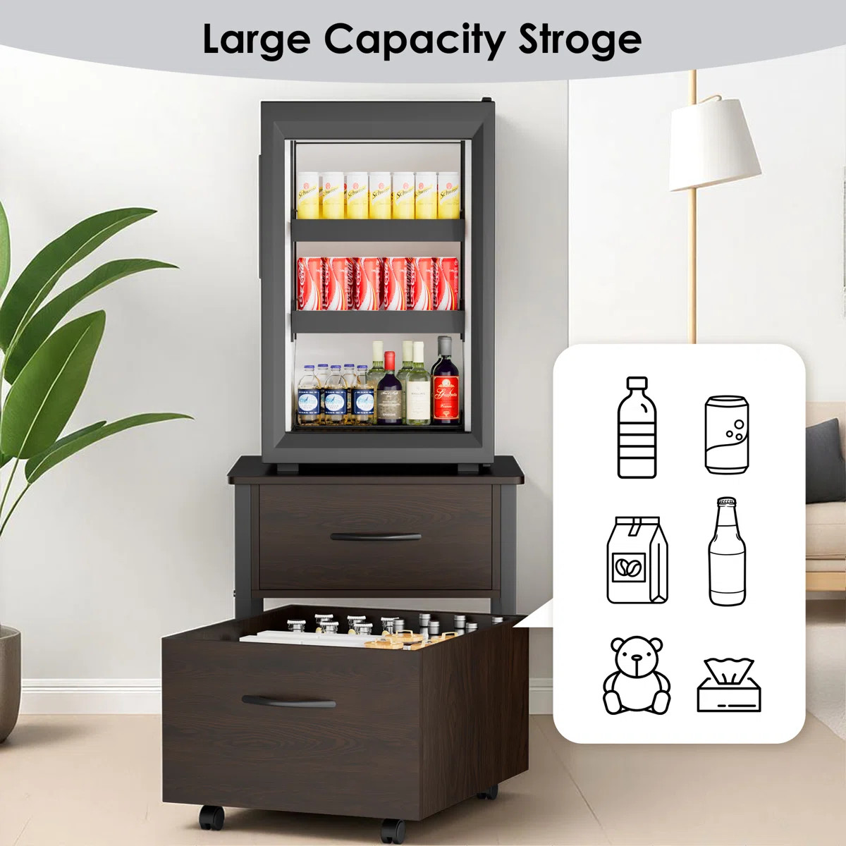 Mini Fridge Stand With Drawer Storage And Power Outlet, Heavy Duty Mobile Mini Fridge Shelf With ... | Wayfair North America