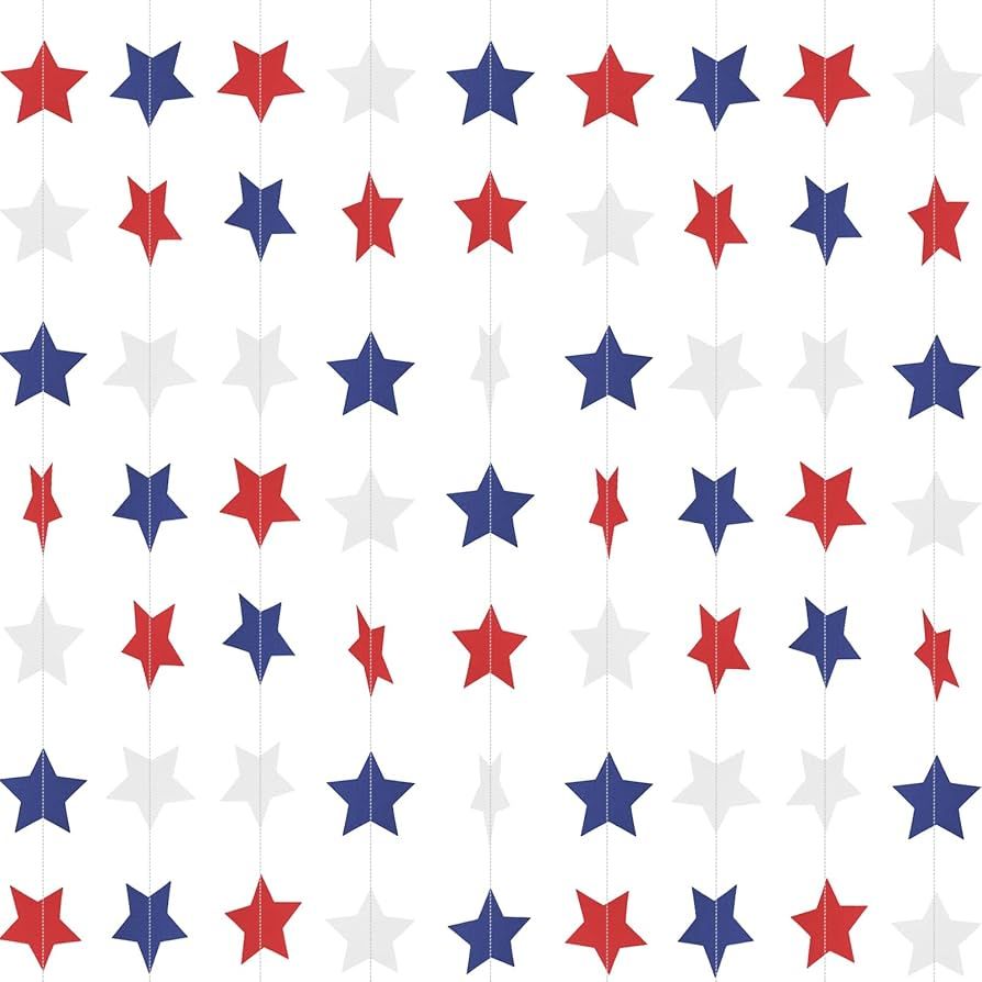 Patriotic Star Garland Banner Streamers Red White and Blue - 59 Ft 6 Strands - Patriotic Paper Pr... | Amazon (US)