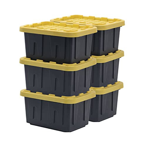 BLACK & YELLOW, 5-Gallon Heavy Duty Tough Storage Container & Snap-Tight Lid, (8.6"H x 12.3"W x 16.4"D), Weather-Resistant Design and Stackable Organization Tote [6 Pack] | Amazon (US)
