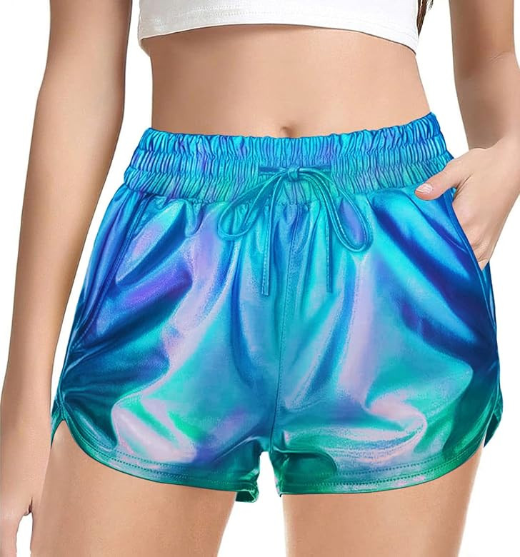Haloumoning Girls Metallic Shorts Sparkly Dance Outfits Elastic Drawstring Shiny Hot Short Pants ... | Amazon (US)