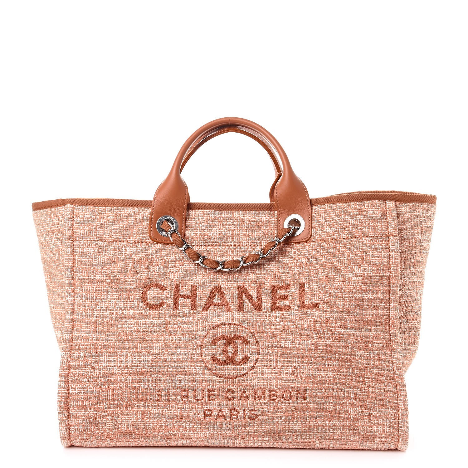 CHANEL Canvas Large Deauville Tote Brown Light Orange | Fashionphile