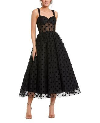 Mac Duggal Petite Polka Dot Net Bustier A-Line Midi Dress | Bloomingdale's (US)