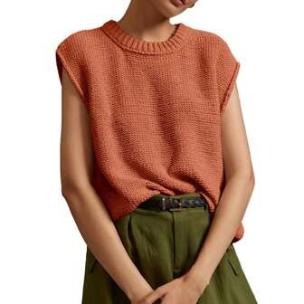 WarmWaves Womens Sleeveless Crewneck Sweaters Ribbed Knit Tank Tops 2024 Trendy Sweater Vest | SHEIN