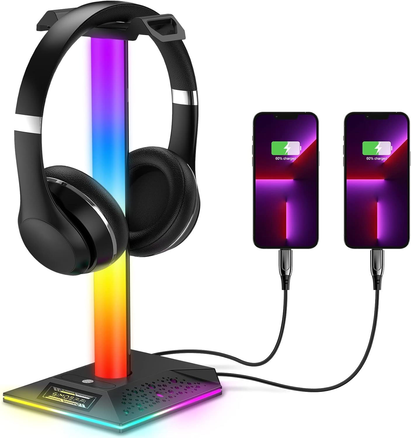 SIMOEFFI Upgraded RGB Gaming Headphones Stand, Headset Stand with 3.5mm AUX and 2 USB Charging Po... | Amazon (US)