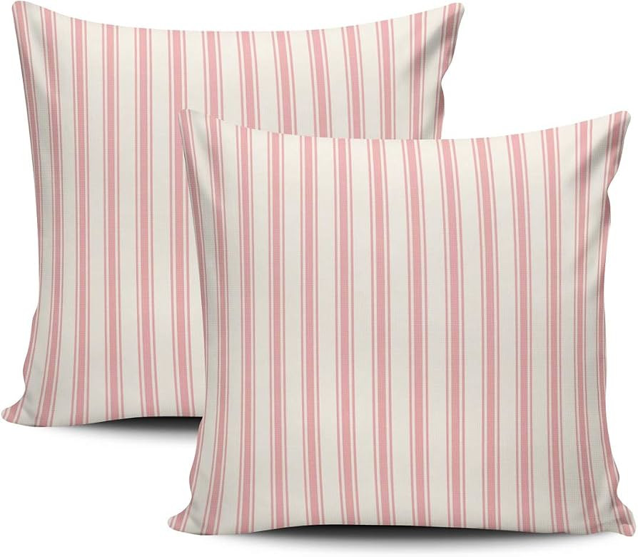 Classic Ticking Stripe Pink and White Pillow Covers Square Home Decorative Pillowcase 18 x 18 Inc... | Amazon (US)