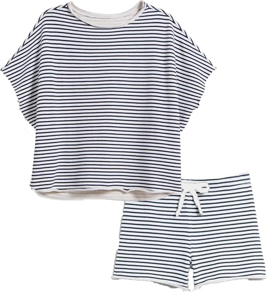 Bozanly Womens Loungewear Set Short Sleeve Top and Shorts Oversized 2 Piece Outfits Solid Color/S... | Amazon (US)