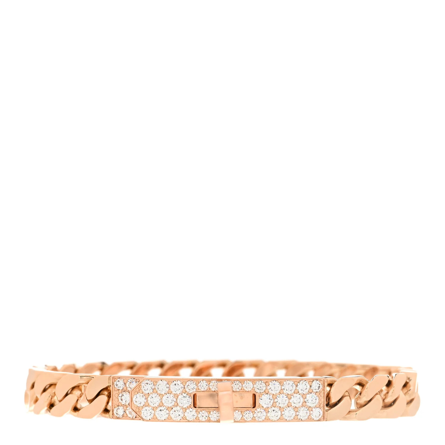 HERMES 18K Rose Gold Diamond PM Kelly Gourmette Chaine Bracelet XS | FASHIONPHILE (US)