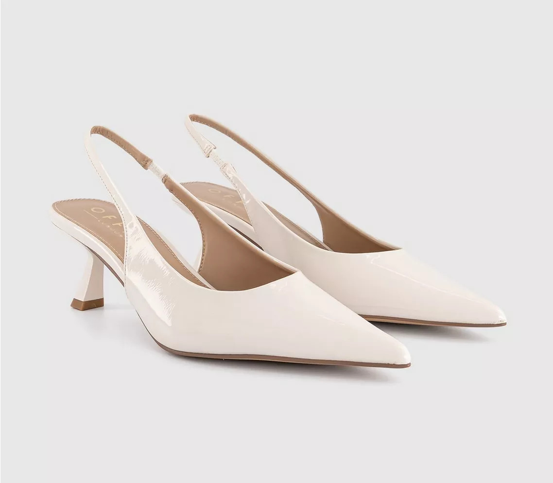 OFFICE Million Slingback Court Kitten Heels Cream Patent - Mid Heels | Office Shoes (UK)