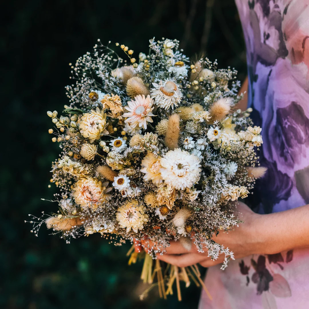 Strawflower Dried Bridal Bouquet / Dry Flower Wedding, Rustic Boho Brides, Bridesmaid Bouquet, Wi... | Etsy (US)