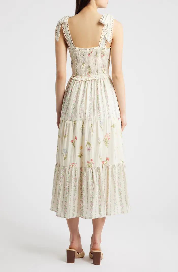 MOON RIVER Floral Picot Trim Smocked Bodice Sundress | Nordstrom | Nordstrom