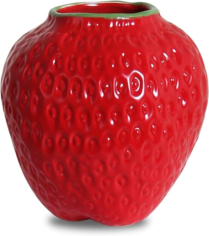 SANFERGE Strawberry Ceramic Flower Vase, Mini Decorative Cute Fruit Ornament Vase for Flower Arra... | Amazon (US)