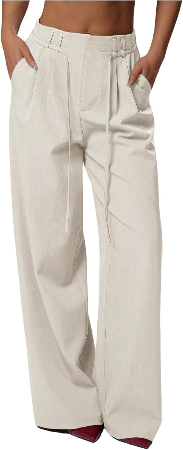 GORGLITTER Women's Low Rise Dress Pants Trousers Slacks Dressy Wide Leg Business Casual Work Straight Bottoms Pants | Amazon (US)