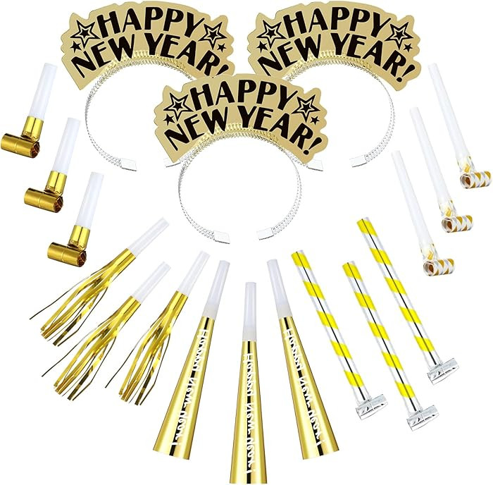 Lenwen 18 Pcs Happy New Years Eve Party Supplies New Year Noise Makers Headband Tiara Party Horn ... | Amazon (US)