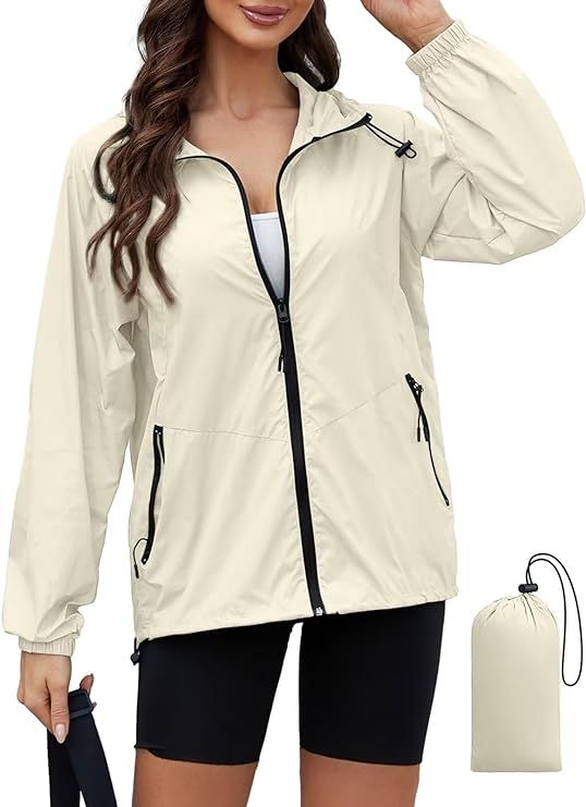 Rain Jacket Women Waterproof Lightweight Jacket With Hood Packable Raincoat with Pockets S-XXL | Amazon (US)