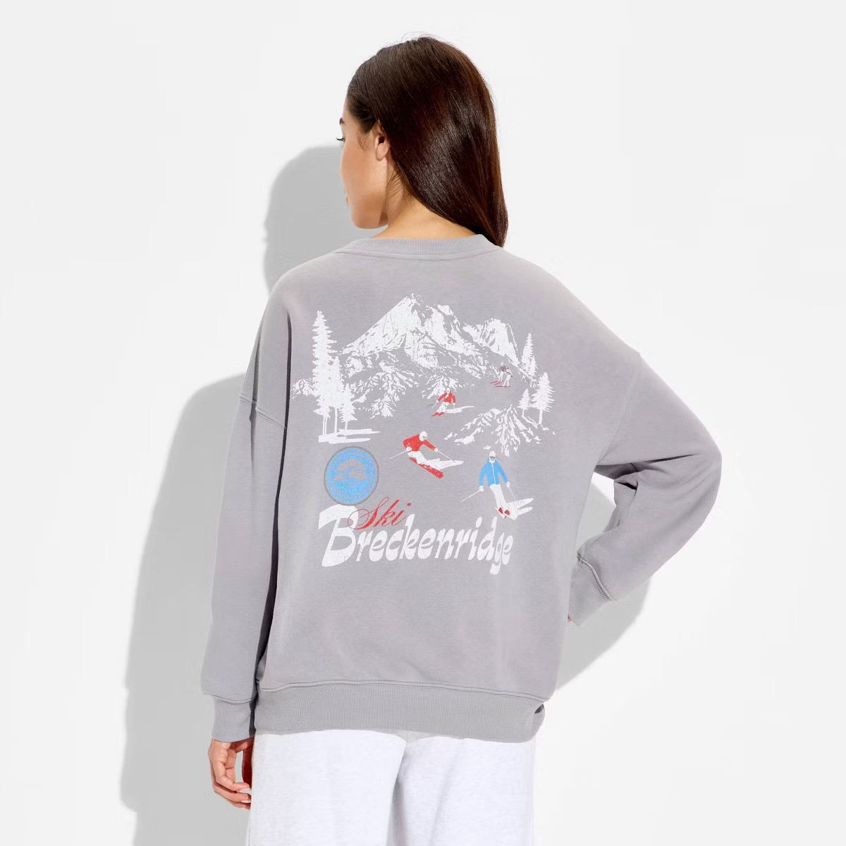 Women's Breckenridge Ski Fleece Graphic Pullover Sweatshirt - Charcoal Gray | Target